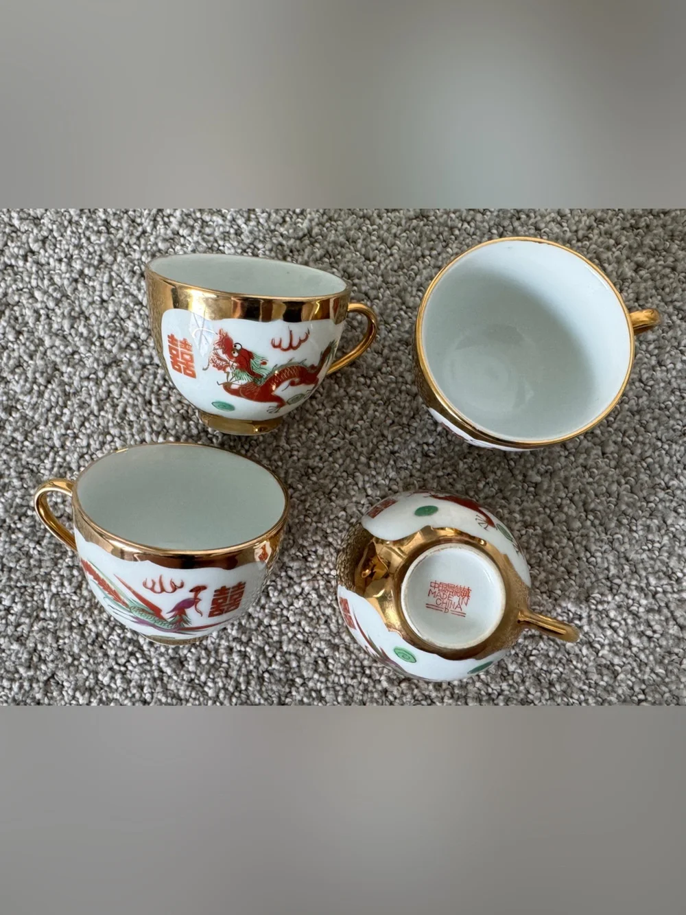 Gold-Trim Porcelain Dragon Tea Set